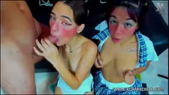 Reproducir Orgía de trío amateur con un desafío de cuello profundo y grandes pollas